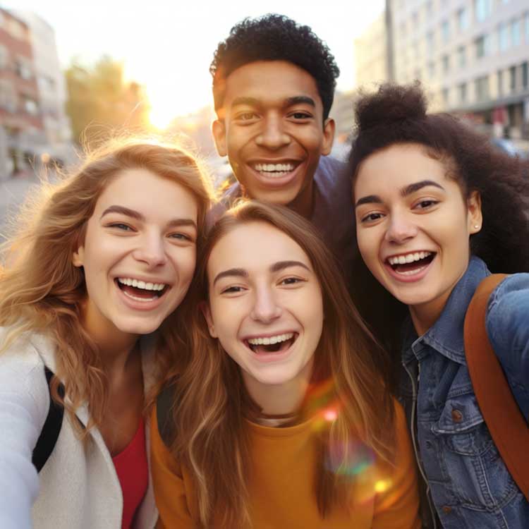 Groupe de jeunes souriants et enthousiastes accompagnés par Orientation Portneuf